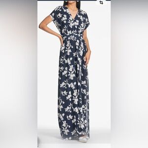Sachin + Babi Navy Venetia petal V‑Neck Leah Dress